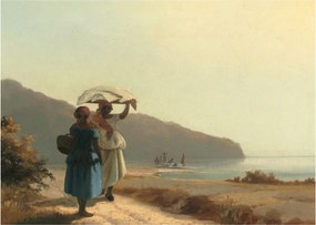 Obraz - Camille Pissarro, Two Women Chatting by the Sea, St. Thomas, reprodukcje (70x50 cm)