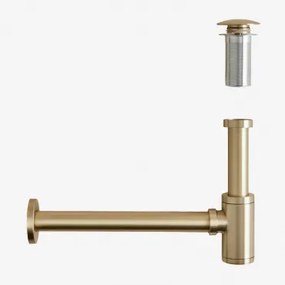Zestaw Syfonu Ze Stali Nierdzewnej Bibur I Zaworu Spustowego Do Zlewozmywaka Orveta Typu Click-clack Szczotkowane Złoto & Zawór Bez Przelewu - Sklum