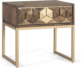 Table de chevet manguier noyer et doré
