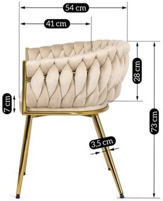 Krzesło Tapicerowane Plecione do Salonu CAPRI Kremowe Welurowe do Toaletki Nowoczesne Glamour