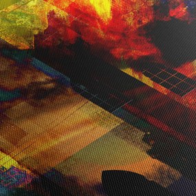 Obraz - Kolorowa abstrakcja miasta (z zegarem) (90x30 cm)