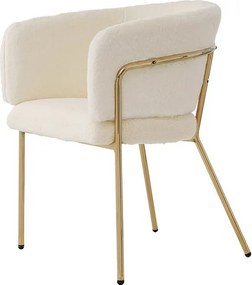 Zestaw 4 leżaków do jadalni, salonu lub sypialni - z materiału przypominającego króliczy puch - z 4 złotymi metalowymi nogami - beżowy