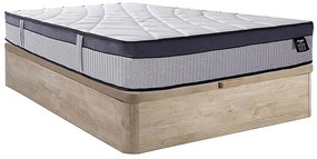 Zestaw 140 x 190 cm stelaż z jasną naturalna ze skrzynią + materac hybrydowy z 5-strefowymi sprężynami kieszeniowymi i pianką z pamięcią kształtu grub. 30 cm - PATNOS marki YSMÉE