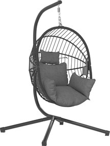 Outsunny Outdoor Wiszący Fotel z poduszką, Egg-Chair, 120 cm x 106 cm x 188 cm, Szary