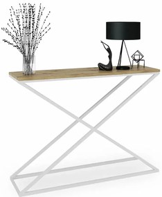 Skandynawska konsola biały + dąb artisan - Logan 5X