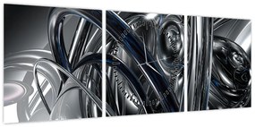 Obraz szarej abstrakcji z niebieskim (z zegarem) (90x30 cm)