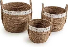 Zestaw trzech koszyków Colummn Yasmina z naturalnych włókien, biały/naturalny.