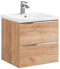 Podwieszana szafka łazienkowa z umywalką - Lunios 2S Dąb 80 cm