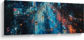 Obraz - Duże miasto, obraz olejny (z zegarem) (90x30 cm)