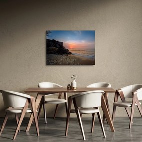 Obraz na szkle - zachód słońca na plaży (70x50 cm)