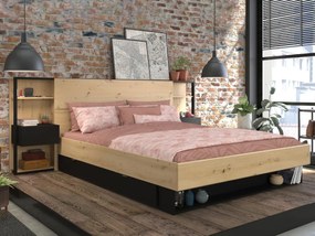 Łóżko ze stolikami nocnymi i z miejscem do przechowywania 160 x 200 cm - Kolor: Naturalny i czarny - MISTA
