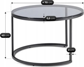 Zestaw Stolików Kawowych CARRERA MAX 60 cm/70 cm Szary/Czarny Nowoczesny