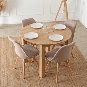 Zestaw Stół Okrągły Rozkładany HARRY 102-142 cm Dąb Artisan i 4 Krzesła NEVEL Beżowe Skandynawskie