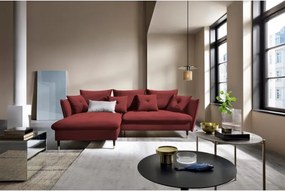 Narożnik GLAM Lewostronny z funkcją spania, zestaw z poduszkami wolnostojący tkanina RIVIERA 61 Burgundowy DOMO HOME