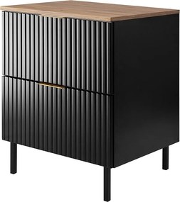 Szafka pod umywalkę, czarna, dąb Craft, 60 x 77 x 46 cm, uchwyt złoty, nogi czarne + blat