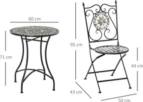 Outsunny Garten Sitzgruppe 3-teilige Mosaiktisch Essgruppe Gartenmöbel-Set 1 Tisch+2 faltbare Stühle Garten Metall Keramikfliese Mehrfarbing | Aosom.pl