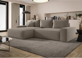 Narożnik MONA z funkcją spania POSO 03 jasnobrązowy lewy sofa w kształcie litery L z pojemnikiem na pościel kanapa do salonu sofa rozkładana