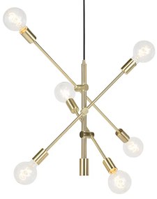 Lampa wisząca w stylu art deco mosiężna 6-światłowa - Sydney Retro Oswietlenie wewnetrzne