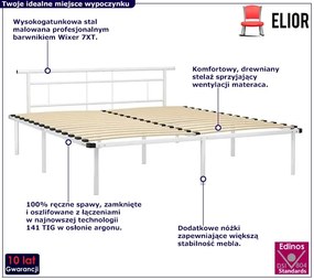 Białe metalowe łóżko małżeńskie 200x200 cm - Nikel