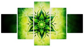 Obraz - Kwiatowa mandala na zielonym tle (125x70 cm)