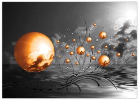 Obraz na szkle - pomarańczowe abstrakcyjne kule (70x50 cm)