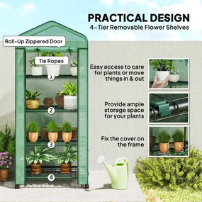 Outsunny Szklarnia foliowa, Mini-szklarnia, Dom do uprawy roślin, Grządka wczesna, 4 półkowe regały, 69 x 50 x 165 cm, Zielona