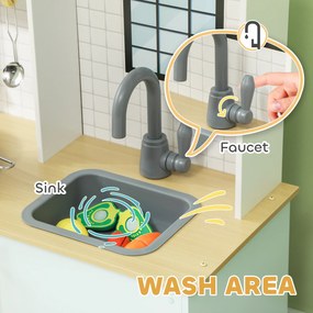 AIYAPLAY Zestaw kuchenny dla dzieci z mikrofalówką, kuchenką i piekarnikiem, akcesoria kuchenne, MDF, stal nierdzewna, Niebieski