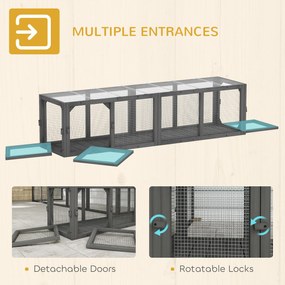 PawHut Tunel dla kota, zabawka z drewna z 3 drzwiami, rozbudowywalny, tunel do zabawy dla kotów do 10 kg, 151,5 x 38,5 cm Szary | Aosom PL