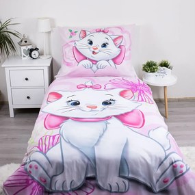Różowa bawełniana pościel dziecięca jednoosobowa 140x200 cm Marie Cat "Pink" – Jerry Fabrics
