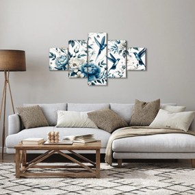 Obraz - Kolibry z kwiatami (125x70 cm)