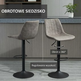 HOMCOM Stołki barowe regulowane retro szare czarne z podnóżkiem wygodne krzesła kuchenne do wyspy | Aosom PL