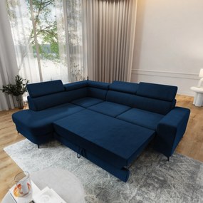 Masseno Narożnik ALVORO z funkcją spania i pojemnikiem na pościel Narozniki L, Rozkładana sofa - Niebieski, MATT VELVET 79