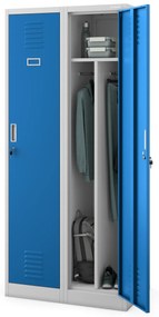 Szafka ubraniowa BHP szaro-niebieska: czterokomorowa KACPER, 800 x 1800 x 500 mm