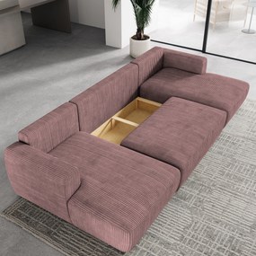 Masseno Narożnik SENTUM z funkcją spania i pojemnikiem na pościel Narozniki U, Rozkładana sofa - Wrzosowy, POSO 130