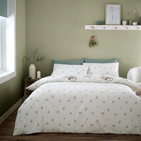 Kremowa flanelowa pościel dwuosobowa 200x200 cm Mistletoe Robins – Catherine Lansfield