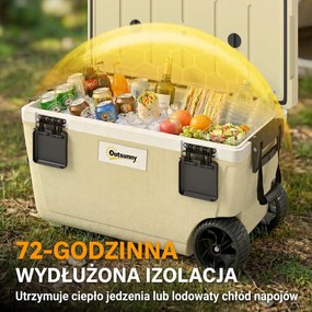 Outsunny Lodówka Turystyczna 70L Duża Pasywna Termobox do 72 Godz. Chłodzenia, z Izolacją PU Kółkami Zaworem Spustowym Uchwyt | Aosom PL