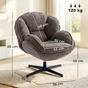 HOMCOM Nowoczesny fotel typu wingback, welurowy fotel z podłokietnikami, czteroramienna podstawa, sprężyny S, funkcja obrotu 360°, szary | Aosom PL