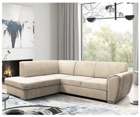 Rozkładany narożnik w układzie L SERPA z pojemnikiem na pościel, lewy, beżowy