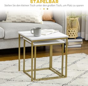 HOMCOM zestaw 2 stolików kawowych, stolik kawowy z marmurowym wykończeniem w kolorze białym