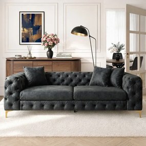 Sofa SORRENTO 3S Trzyosobowa Czarna Welurowa Glamour