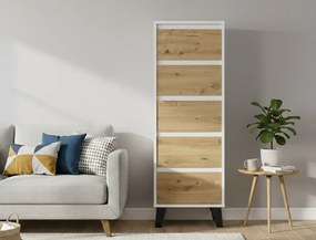 Wąska komoda z 5 szufladami biały + dąb artisan E2-S22