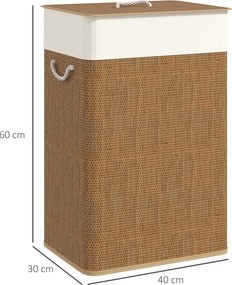 HOMCOM Kosz na bieliznę z bambusa z pokrywą 72 L, organizer na bieliznę z uchwytami z bambusa, wyjmowany worek Brązowy