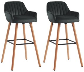 Zestaw 2 stołków barowych ELEANA - Welur i metal efekt drewna - Kolor czarny