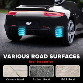 AIYAPLAY Elektryczny samochód dla dzieci 12V z pilotem, muzyką i pasem bezpieczeństwa — czarny