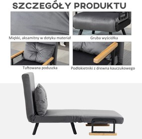 HOMCOM Rozkładana sofa z poduszkami stylowa i praktyczna obciążenie do 120 kg ciemnoszara | Aosom PL