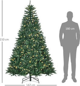 HOMCOM Choinka z 700 ciepłymi białymi LEDami, 2154 Gałązki, Ognioodporna, Plastik/Metal, 210 x 142 cm, Zielona | Aosom PL
