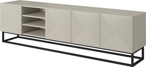 Szafka RTV Asha 200 cm ryflowana z wnęką i czarnym stelażem - kaszmir