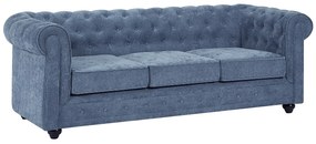 Kanapa 3-osobowa z niebieskiej tkaniny CHESTERFIELD