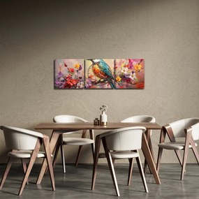 Obraz - Malowanie ptaka (z zegarem) (90x30 cm)