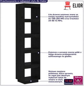 Czarny drewniany regał sosnowy - Wajos 5X